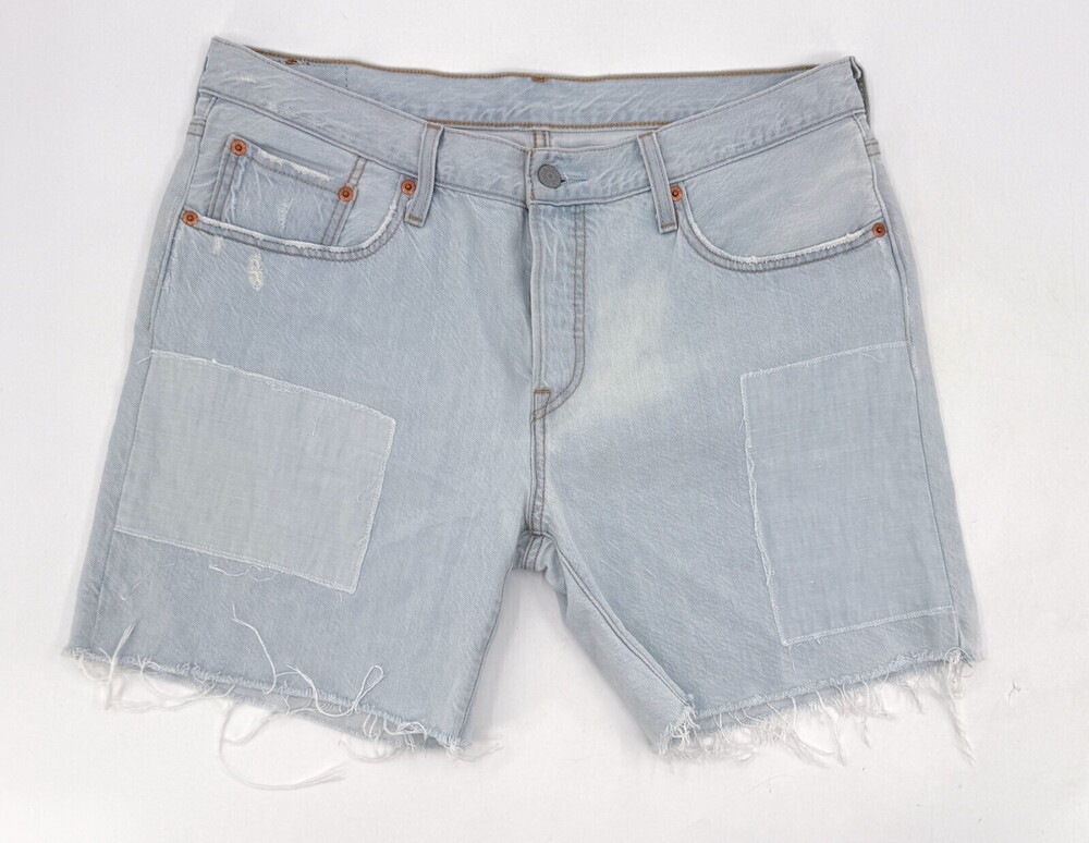 Levis 501 Shorts Womens 31 Blue Denim Button Patchwork Cutoff Mid Rise